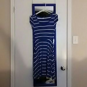 blue & white striped midi dress